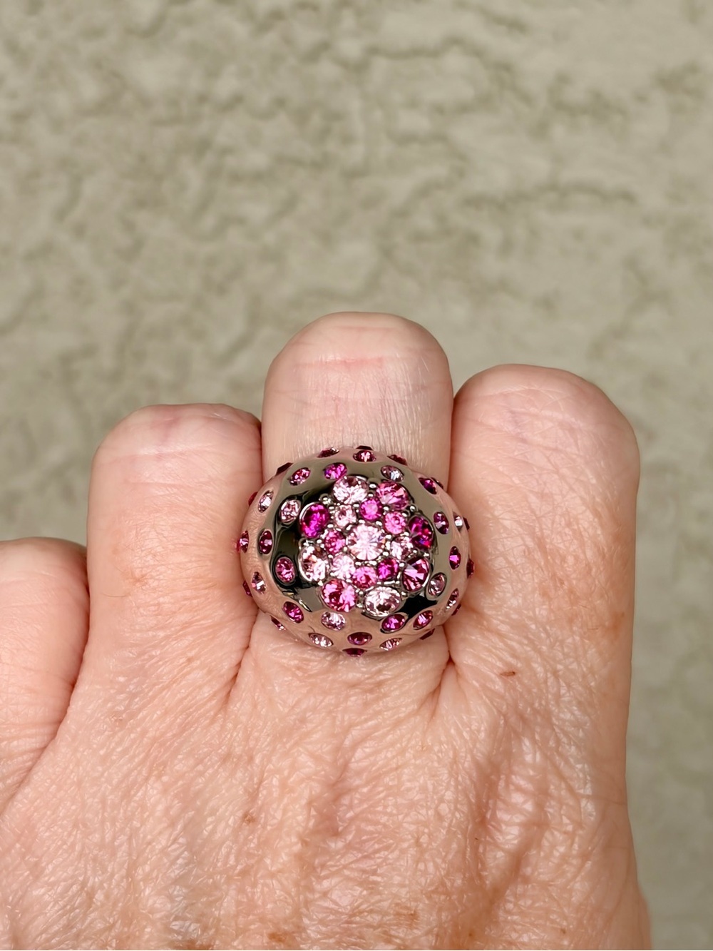 Camille Lucie Pink Crystal Dome Cocktail Ring